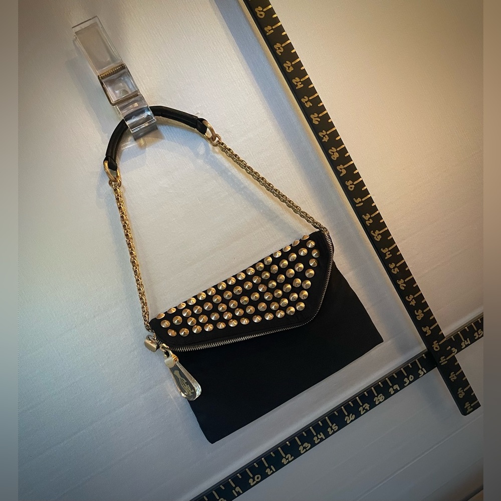 Punk, studded, stunning, black & gold purse.